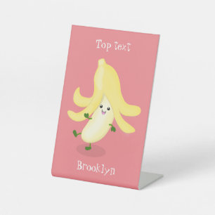 Cute kawaii banana cartoon reclamebord met voetstuk