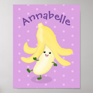 Cute kawaii banana paarse cartoon poster