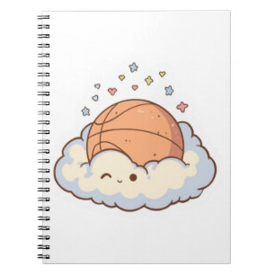 Cute Kawaii Basketbal op Wolkige Esthetische Stick Notitieboek