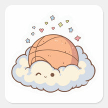 Cute Kawaii Basketbal op Wolkige Esthetische Stick