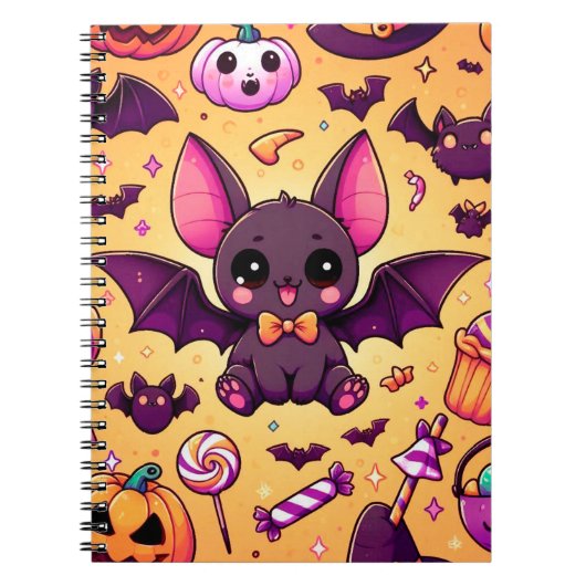 Cute kawaii bat candy halloween notitieboek (Voorkant)