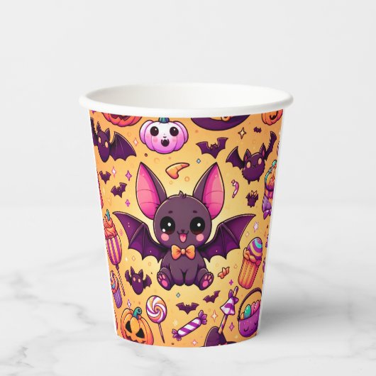 Cute kawaii bat candy halloween papieren bekers (Voorkant)
