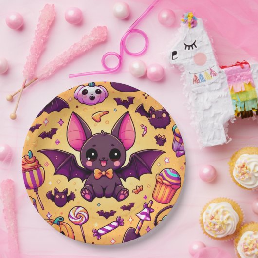 Cute kawaii bat candy halloween papieren bordje (Feest)