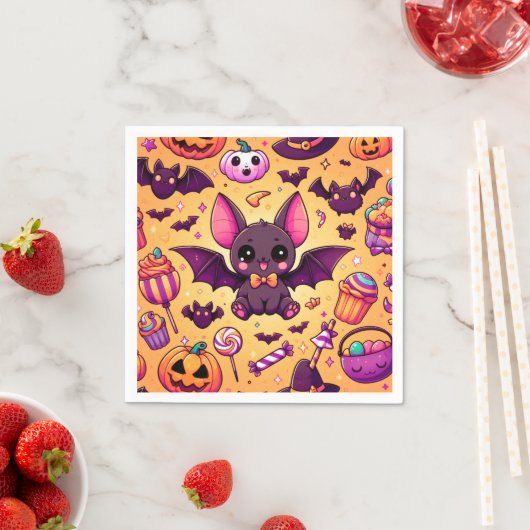 Cute kawaii bat candy halloween servet (Insitu)