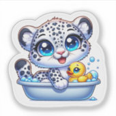 Cute Kawaii Bath Snow Leopard Sticker (Devant)