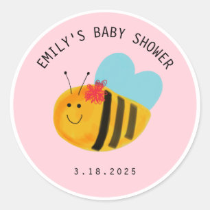 Cute Kawaii Bee Pink Baby shower Celebration Ronde Sticker