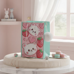 Cute Kawaii Beer & Aardbei Roze Cadeautas