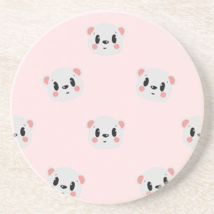 Cute Kawaii Beer Gezicht Patroon op Pastel Roze Zandsteen Onderzetter