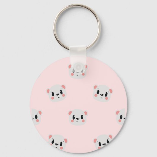 Cute Kawaii Beer Gezichtspatroon op Pastelroze Sleutelhanger (Voorkant)