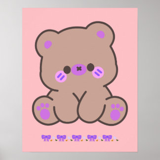 Cute Kawaii Beer met Paarse Strikken - Poster