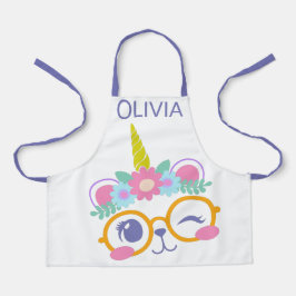 Cute Kawaii Beer Unicorn Face met bloeiende kroon Schort