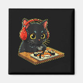 Cute Kawaii Black Cat Funny Sushi Retro Japanese C Magneet (Voorkant)