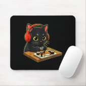 Cute Kawaii Black Cat Funny Sushi Retro Japanese C Muismat (Met muis)