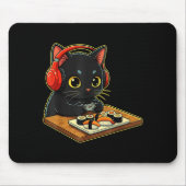 Cute Kawaii Black Cat Funny Sushi Retro Japanese C Muismat (Voorkant)
