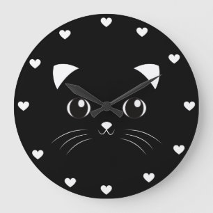 Cute Kawaii Black Cat Grote Klok