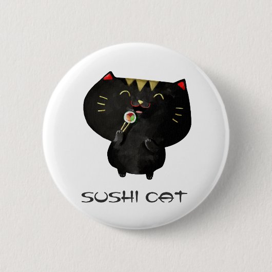 Cute Kawaii Black Sushi Cat Ronde Button 5,7 Cm (Voorkant)