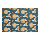 Cute Kawaii Blue Gold Sun Moon Hearts Kussensloop (Voorkant)