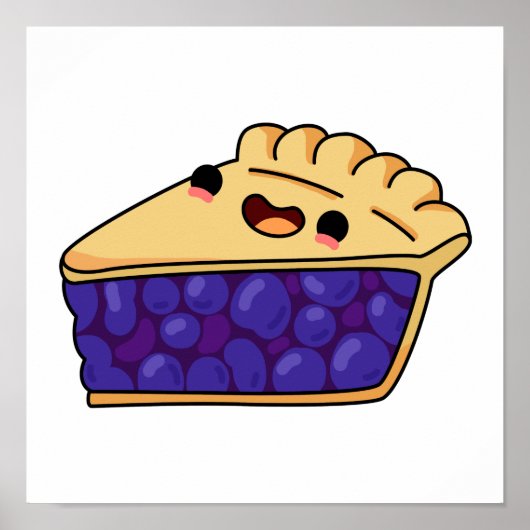 Cute Kawaii Blueberry Pie Poster (Voorkant)