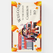 Cute Kawaii Boy Firefighter Fire Truck Party Spandoek (Verticaal)