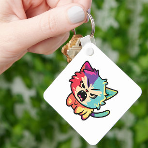 Cute Kawaii Boze Kat - Pop Art Sissende Kitten Sleutelhanger