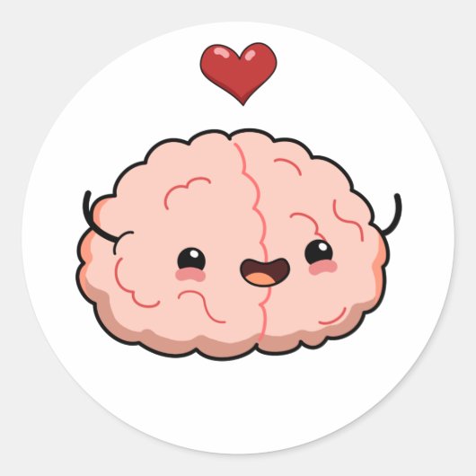 Cute Kawaii Brain Ronde Sticker (Voorkant)