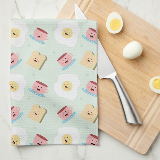 Cute Kawaii Breakfast Egg en Sandwich Pattern Theedoek (Quarter Fold)