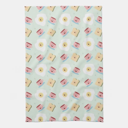 Cute Kawaii Breakfast Egg en Sandwich Pattern Theedoek (Verticaal)