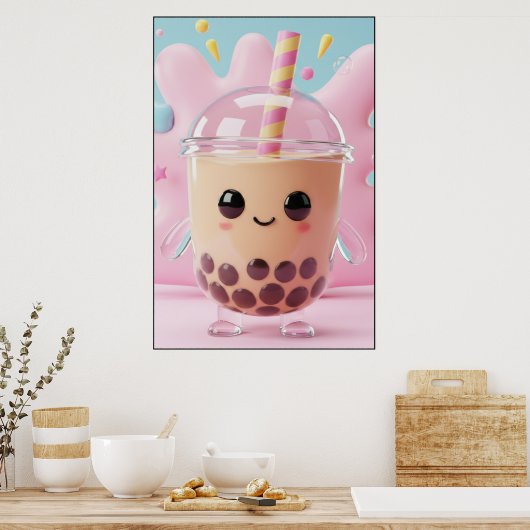 Cute Kawaii Bubble Tea Character Poster (Cuisine)