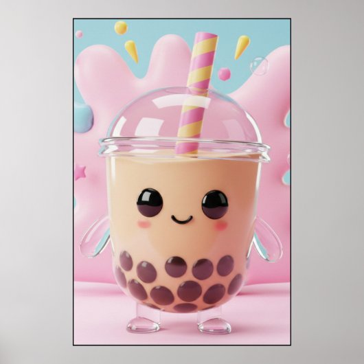 Cute Kawaii Bubble Tea Character Poster (Devant)