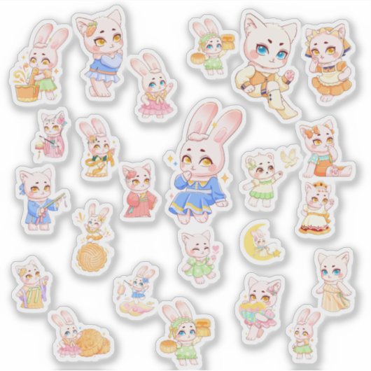 Cute Kawaii Bunny and Cat Stickers (Voorkant)