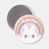 Cute Kawaii Bunny and Rainbow Personalized Magneet (Voorkant / Achterkant)