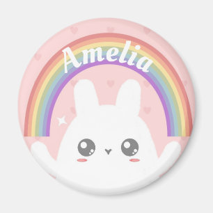 Cute Kawaii Bunny and Rainbow Personalized Magneet