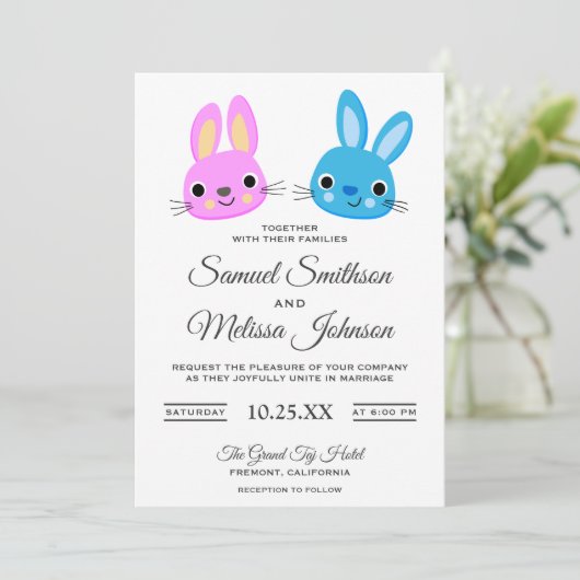 Cute Kawaii Bunny Lapbit Faire-part de mariage (Debout devant)