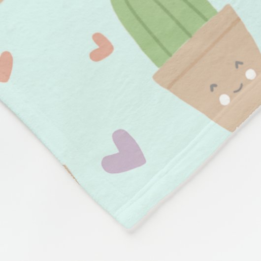Cute Kawaii Cactus en Hearts Pattern Fleece Deken (Hoek)