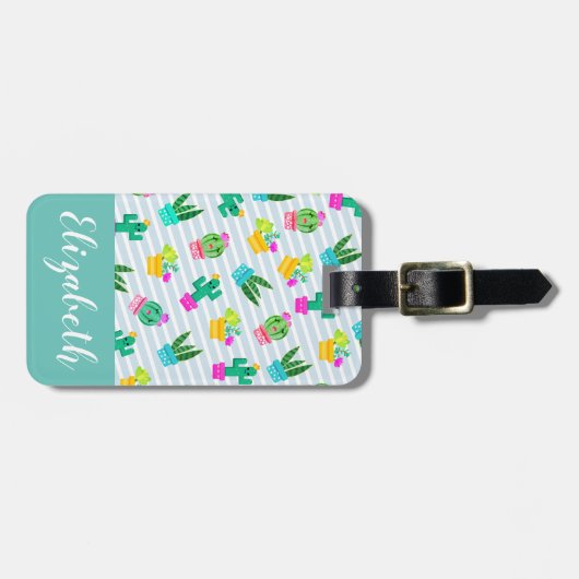 Cute Kawaii Cactus & Potted Succulents Bagagelabel (Voorkant horizontaal)