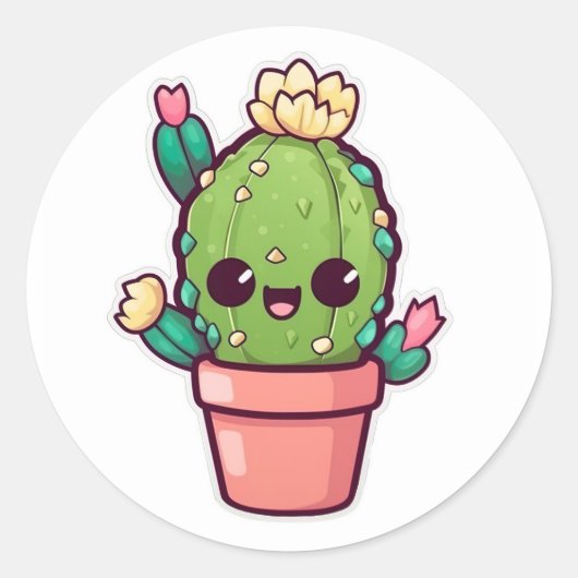 Cute kawaii cactus, succulent ronde sticker (Voorkant)