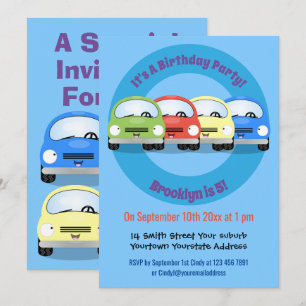 Cute kawaii cars cartoon illustratie kaart