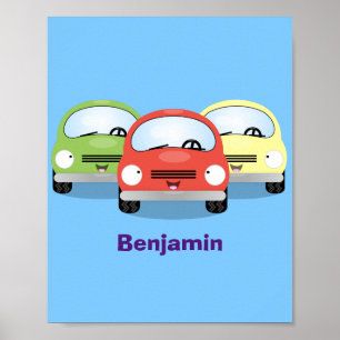 Cute kawaii cars cartoon illustratie poster