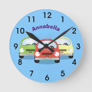 Cute kawaii cars cartoon illustratie ronde klok