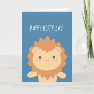 Cute Kawaii Cartoon Lion Boy Kinder Happy Birthday Kaart