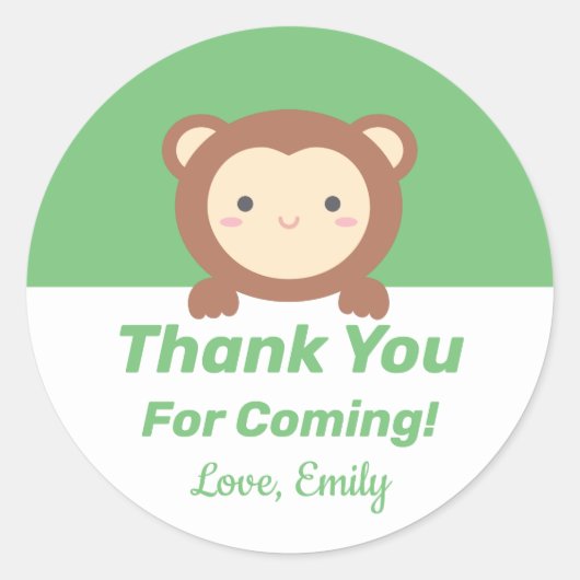 Cute Kawaii Cartoon Monkey bedankt voor uw komst Ronde Sticker (Voorkant)