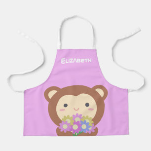 Cute Kawaii Cartoon Monkey en Flowers Schort
