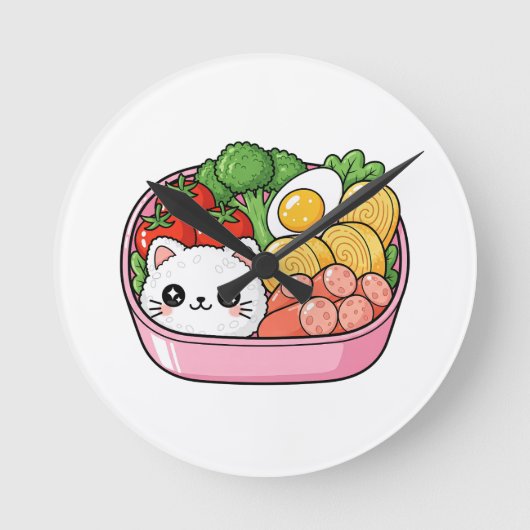 Cute Kawaii Cat Bento Box Ronde Klok (Voorkant)