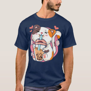 Cute Kawaii Cat Boba Tea Bubble Tea Anime Women Gi T-shirt