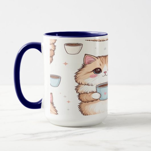 Cute Kawaii Cat Coffee Mug - Cat Lover Gift - Pers (Gauche)