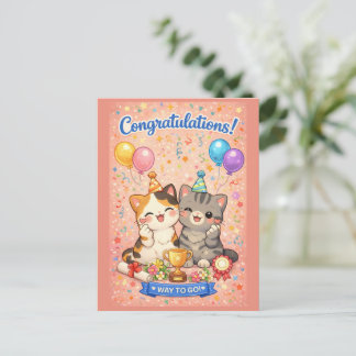 Cute Kawaii Cat Congratulations Card Party Kitten Feestdagenkaart