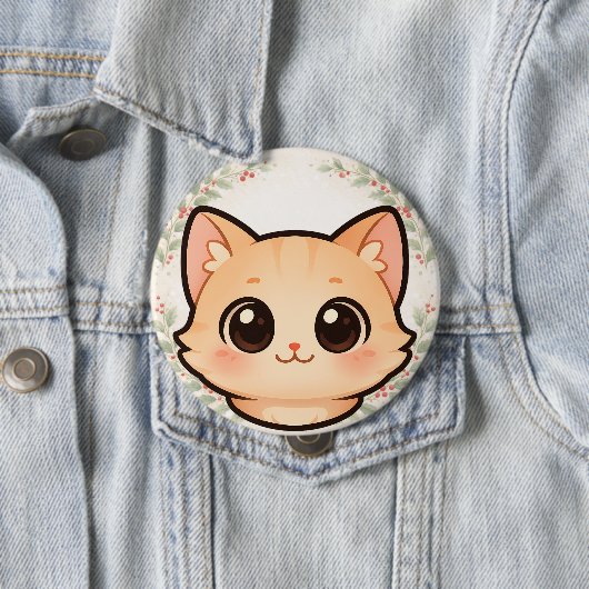 Cute Kawaii Cat Face Button (In situ)