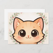 Cute Kawaii Cat Face Invitation (Devant / Derrière)