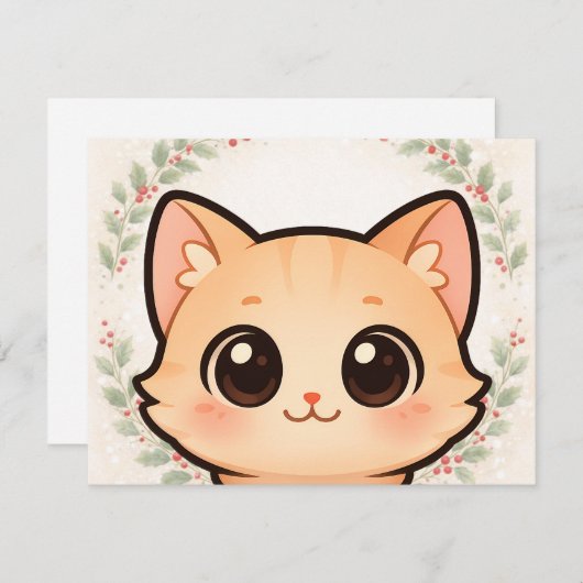 Cute Kawaii Cat Face Invitation (Devant / Derrière)