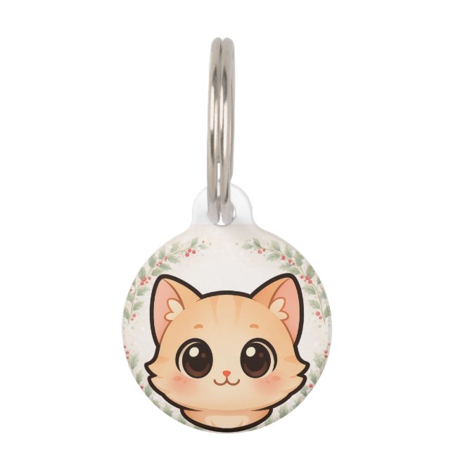 Cute Kawaii Cat Face Pet ID Tag Huisdierpenning (Voorkant)